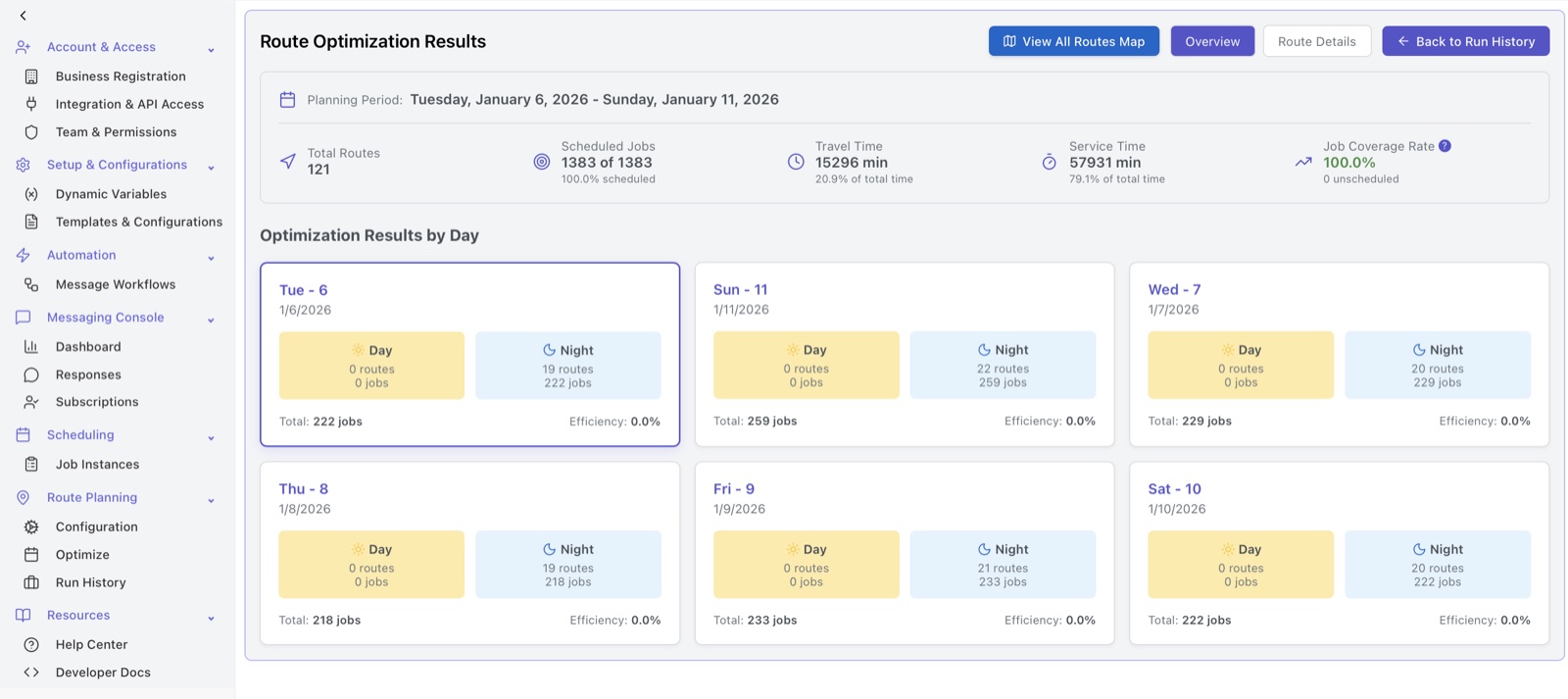 The CoPlaid scheduling screen, where an operations manager selects a saved configuration profile and sets the dates or recurring cadence for an optimisation run.